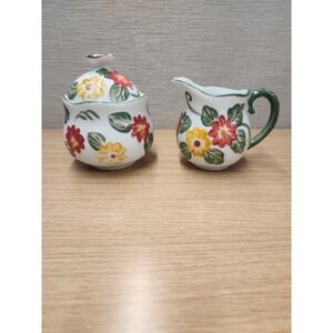 Temptations By Tara Floral Embroidery Sugar And Creamer Set Pink Yellow Florals